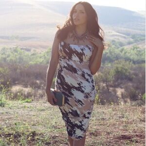 Rachel Pally Beige, Black & White Strapless Midi Dress